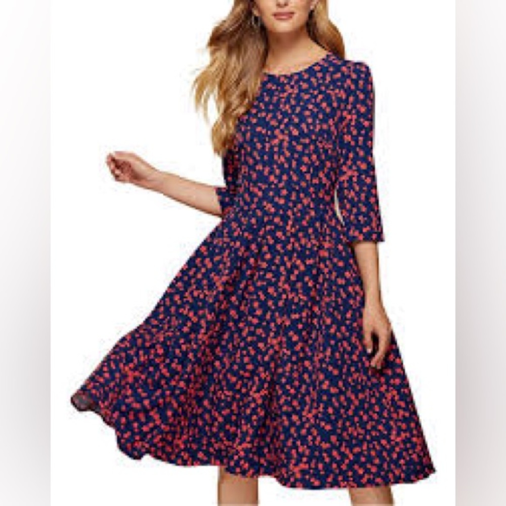 Ricco Bueno Size XL (Fits like 10) Dress - Navy with Pink/Red floral